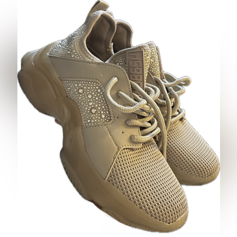 Steve Madden Beige Ganzo R Rhinestone Embellished Sneaker Beige Tan Chunky Nude